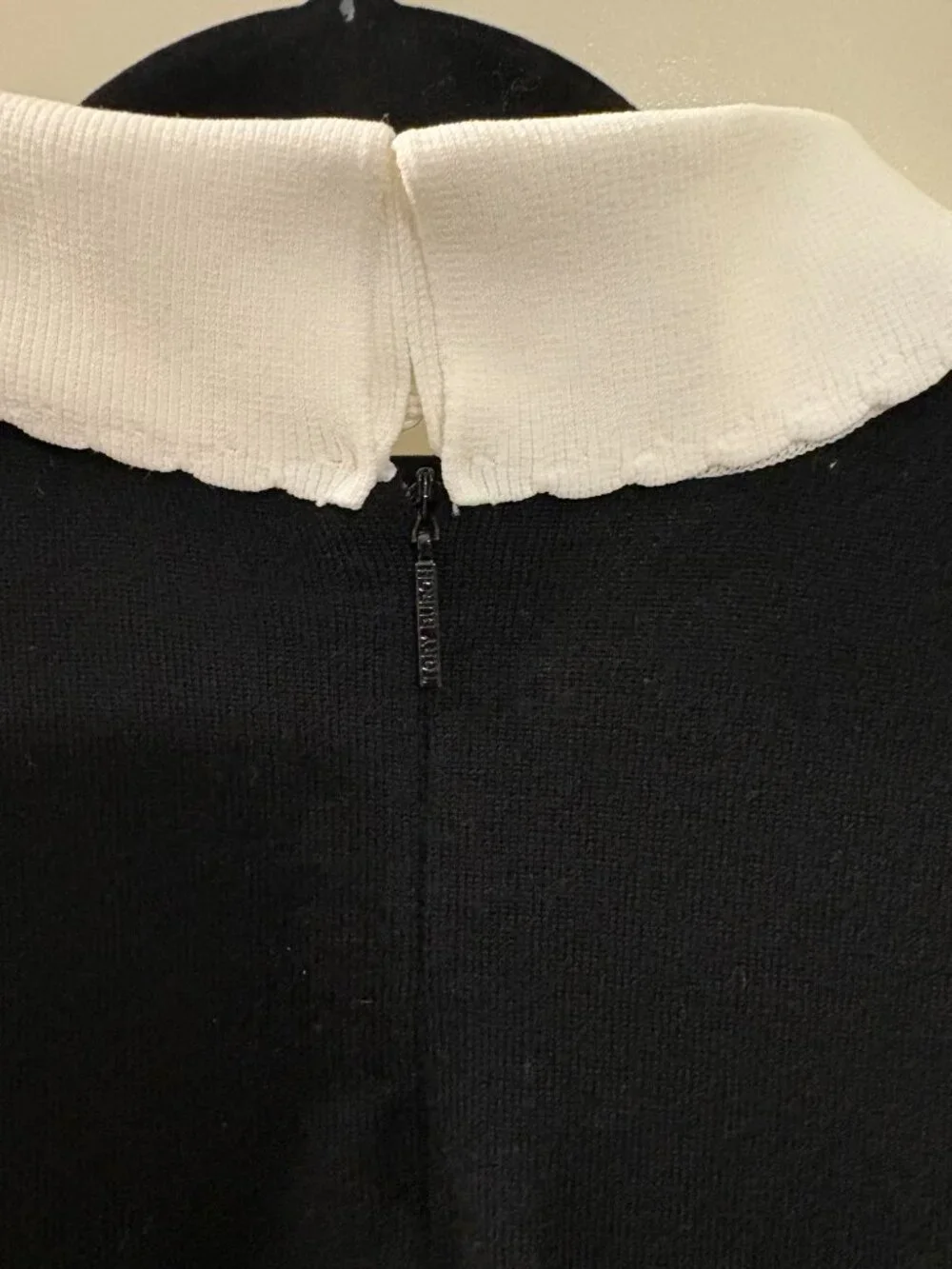 Tory Burch Wool Sweater Dress Large Black White Collar Pleated Knit Dress